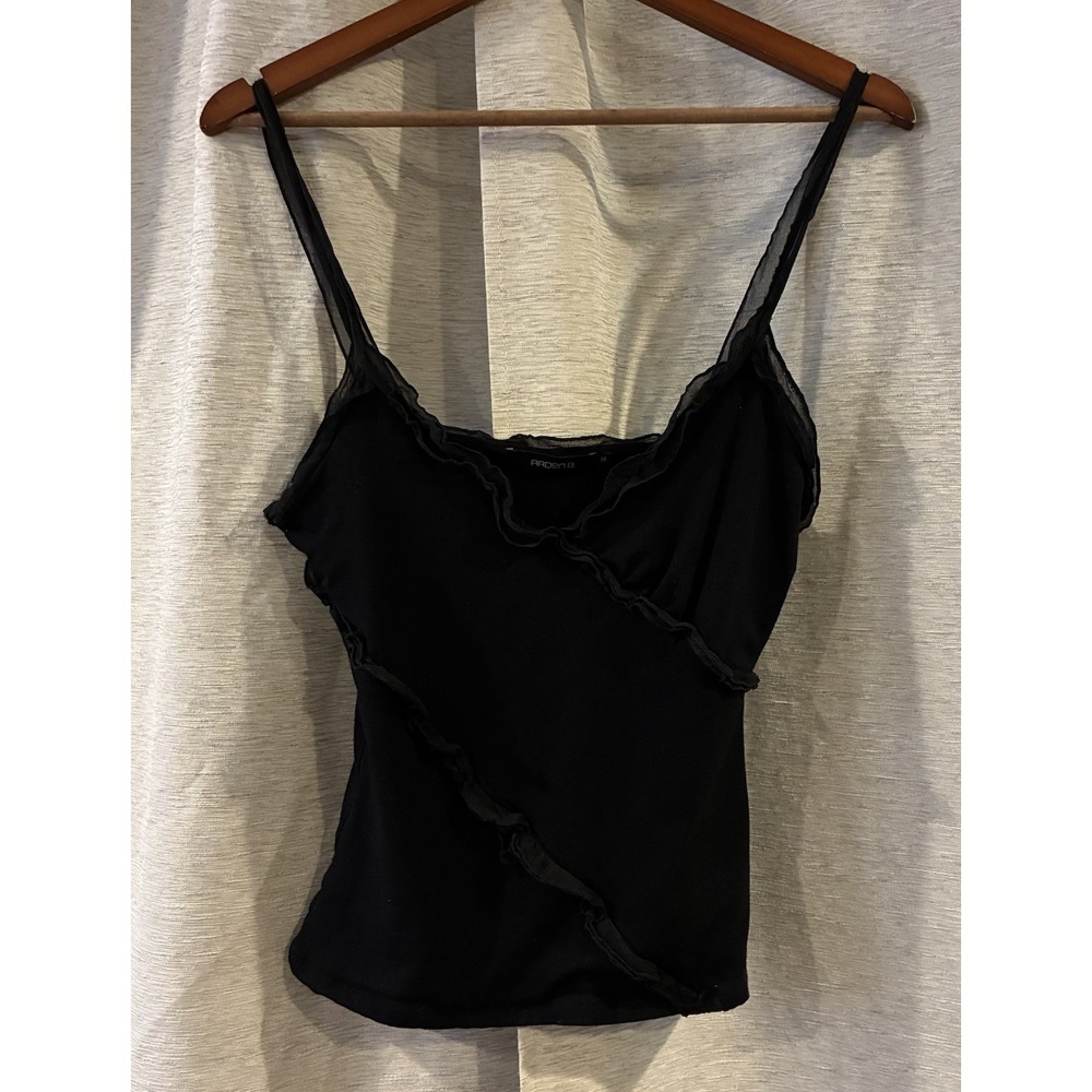 Arden B Cami Babydoll Boho Fairy Black Silk Blend Lace Tank Top Vintage Y2K M